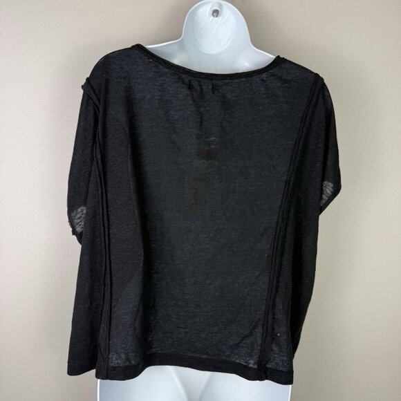 Max Studio Women's Black Linen Blend Short Sleeve Slouchy Oversized Top Size L - Picture 5 of 7